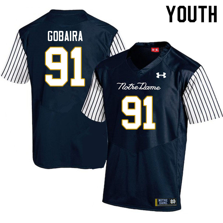 Youth #91 Aiden Gobaira Notre Dame Fighting Irish College Football Jerseys Sale-Alternate Navy - Click Image to Close